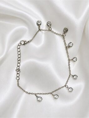 Vintage Y2K Rhinestone Anklet Silver Glam Charm Bracelet Sparkly Boho